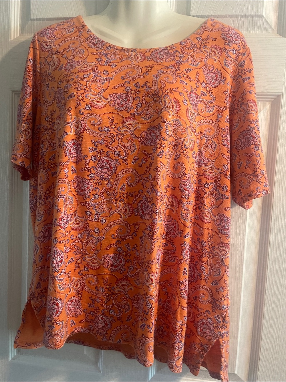 J. Jill Orange Paisley Scoop Neck Top
